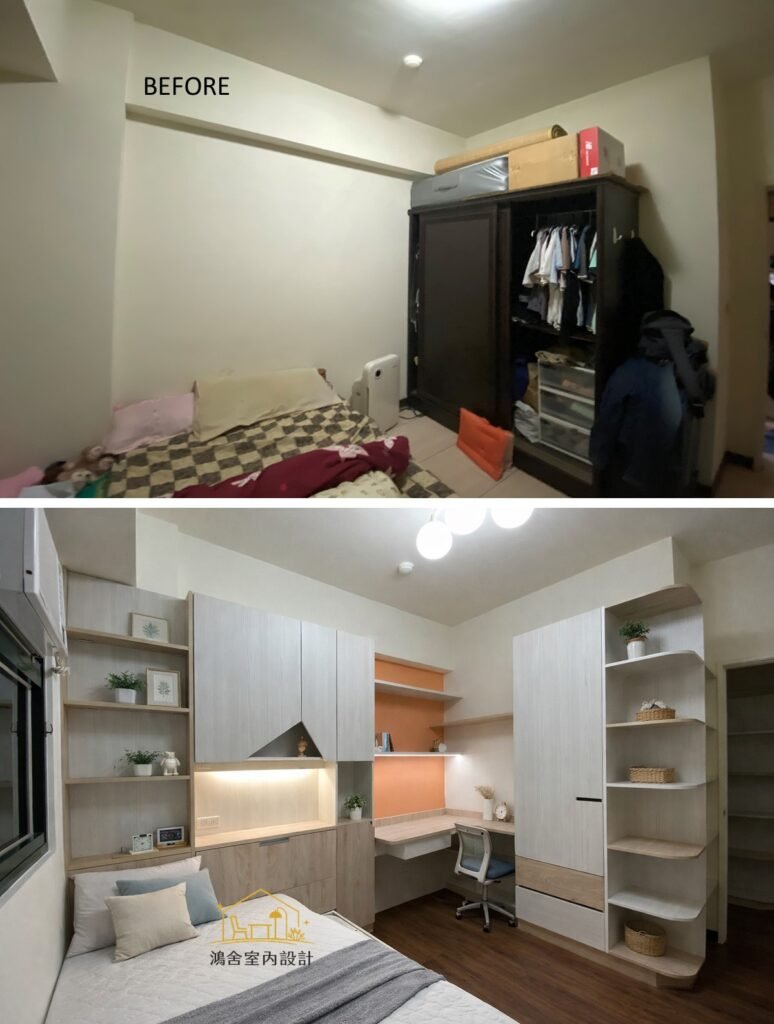 桃園室內設計｜房間設計結合書桌與系統櫃規劃，提升空間利用與收納機能