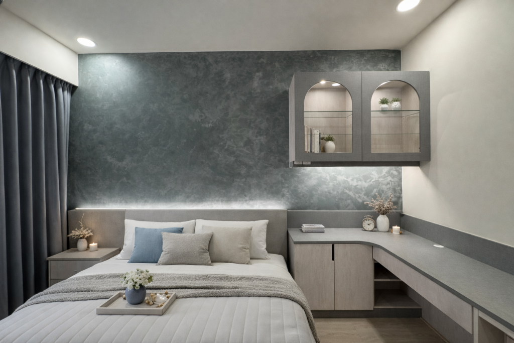 臥室空間設計 灰色系衣櫃與質感背牆